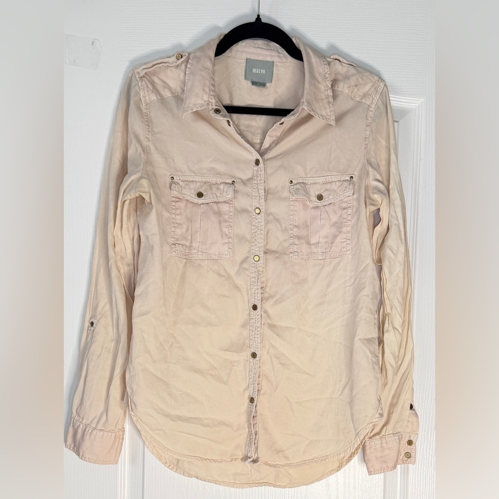 Anthropologie- Maeve Tan Button Down Shirt, Sizes 6